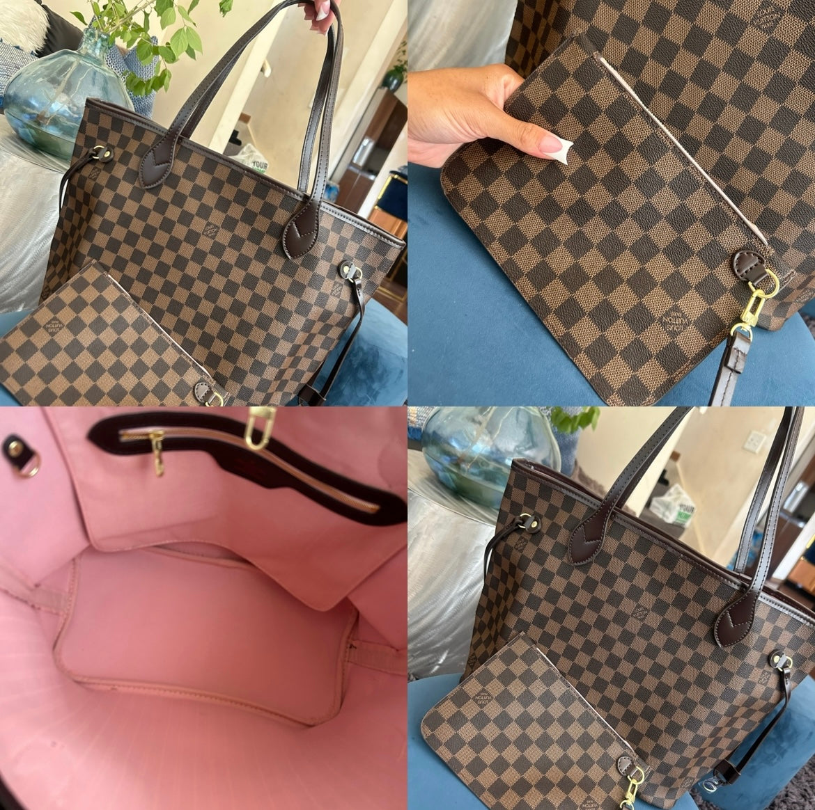 LV 2pc Plaid Tote Bag