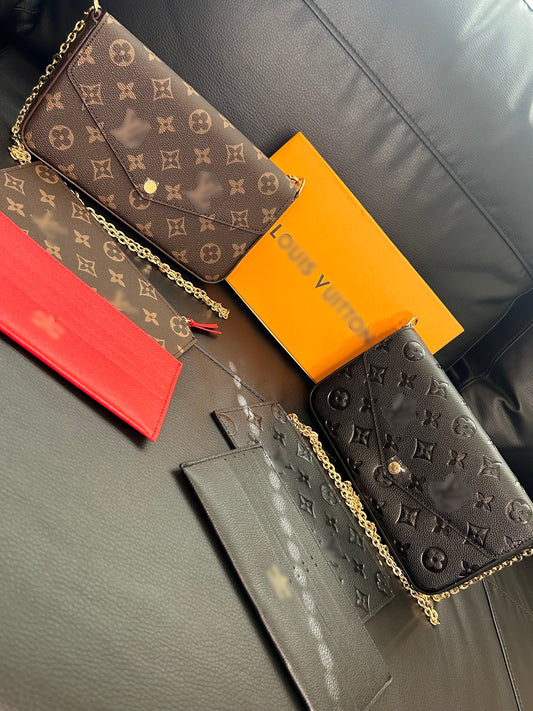 LV 3pc set handbag with wallet 🤎🖤+ Free gift