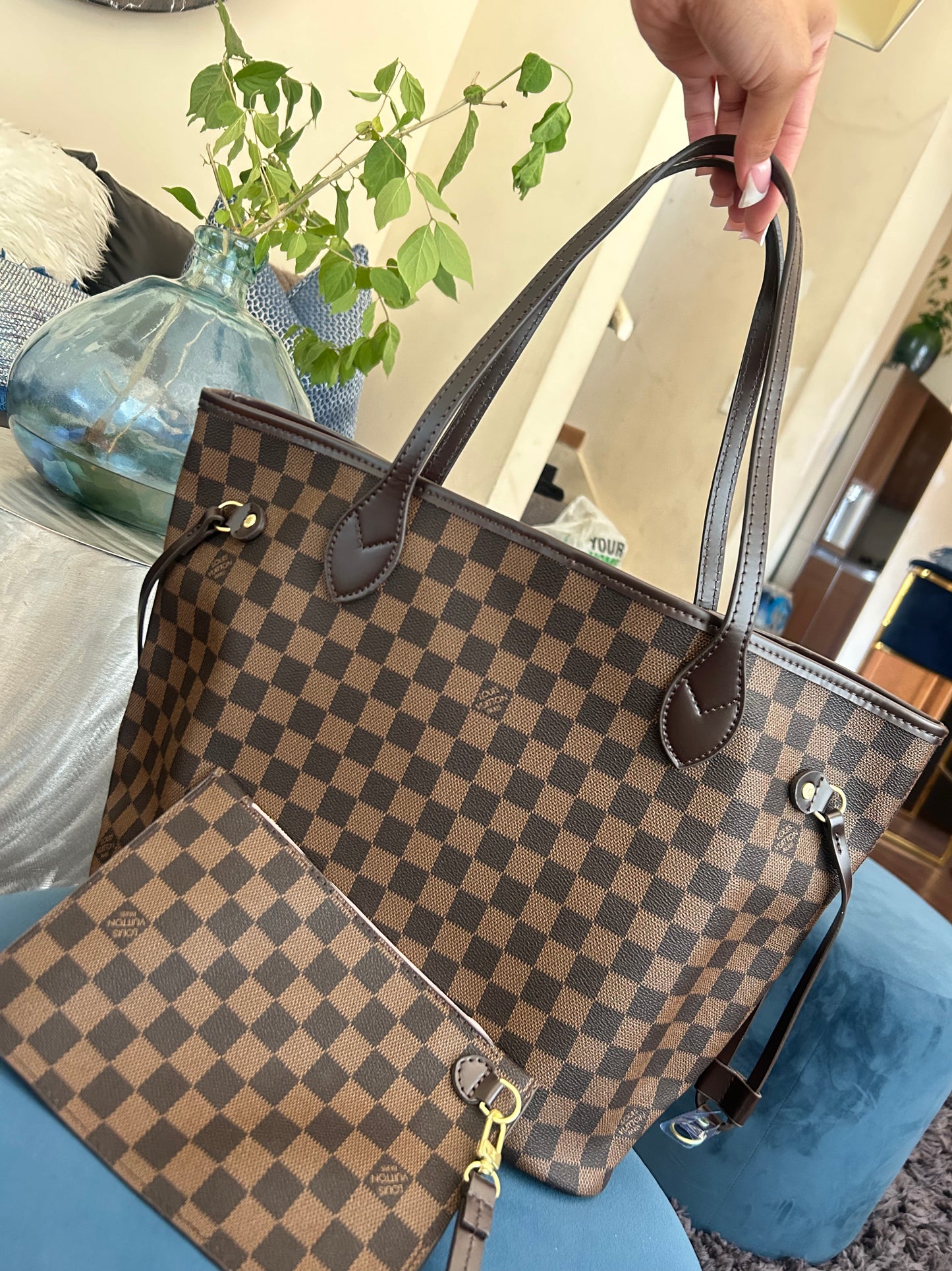 LV 2pc Plaid Tote Bag